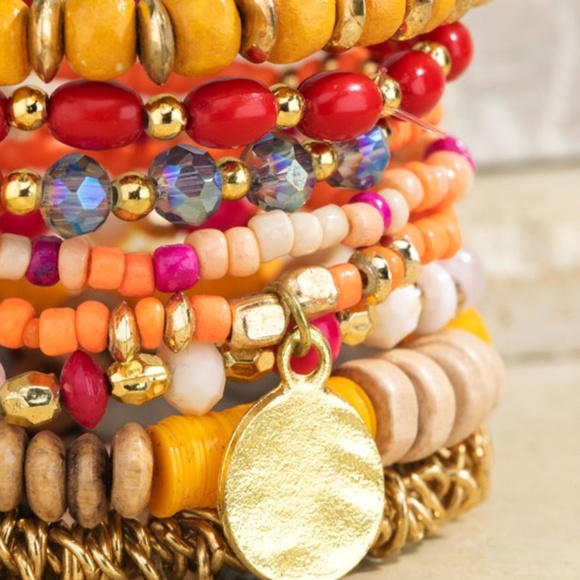 Mango Tango Boho Multi Stacked Mixed Bead Beaded Stretch Bracelet - Picture 5 of 5